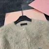 Otoño Diseñador Cardigan Abrigo Mujer Suéter Manga larga Cuello redondo Abrigos de felpa Decoración de diamantes de imitación Imitación Lana de visón Suéteres de punto Ropa para mujer 4 colores