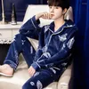 Erkekler Kış Kış Uzun Kollu Kalın Sıcak Flanel Pijama Setleri Erkekler için Coral Velvet Pijama Takım Pijamalar Homewear Nightwear