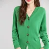 Tricots pour femmes #4070 pull tricoté Cardigan à manches longues col en v manteau femme simple boutonnage tricots couleur unie automne