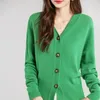 Damesbreien #4070 Gebreide trui Cardigan Lange mouw V-Neck jas vrouwelijke breien breasted brearwear vaste kleur herfst