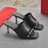 Lambskin slippers top luxury designer shoes summer womens stiletto sandals sexy riveted high heels classic party dress shoes fashion new comfortable casual shoes