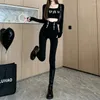 Kvinnors jeans Suspender High midja Stretch Skinny Woman 2023 Spring Autumn Ankle-Length Vintage Denim Pencil Pants Female