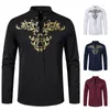 Men's Casual Shirts 23 Spring And Autumn Amazon Men's Henry Neck Print Long Sleeve Medieval Shirt European