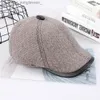 Stingy Brim Hats Men's Wool Belend Cashmere Knitted Fabric Hats Newsboy Cs Patchwork Genuine Sheepskin Leather casquette peaked Visors cL231109