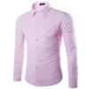 Chemise rose entière hommes Chemise Homme mode à manches longues coupe ajustée affaires hommes chemises habillées casual couleur unie hommes Shirts186O