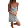 Robes décontractées femmes Mini robe couleur unie confortable chemise de nuit été sans manches col en U t-shirt basique vêtements féminins