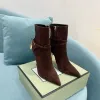 Inverno moda feminina botas de joelho longo botas fords cadeado de couro feminino bloqueio e chave tiras fivelas marcas salto alto espólio festa de casamento