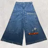 Kvinnors jeans jnco y2k mens hip hop grafik retro blå stor pocket baggy denim byxor gotiska breda benbyxor skateboard