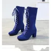 Boots 2023 Black Boot Shoes Knee High Women Casual Vintage Retro Midcalf Lace Up Shicay Heels 231109
