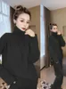 Dwuczęściowe spodnie dla kobiet swobodny miękki turtleck pullover sweter 2 set koreańskie dzianinowe pull top conjunto workowate worka na dzianin