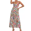 Casual Dresses Summer Floral Prints Maxi Dress Backless Smocked Spaghetti Strap Long Flowy Boho Beach Slit Vestidos Para