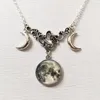 Chains Goth Black Obsidian Agate Moon Phases Necklace Gothic Mystical Witchy Pendant Statement Charm Women Gift Jewelry Fashion