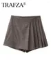 Women's Shorts TRAFZA Elegant Women High Waist A-Line Short Skirt Fashion Woman Skirts Chic Side Zipper Plaid Tailoring Culottes Y2K