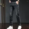 Jeans pour hommes Denim Hommes Droite Slim Fit Business Casual Noir Bleu Gris Stretch Marque Printemps Automne Pantalon de haute qualité