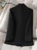 Ternos femininos yitimuceng lã engrossar blazers para mulheres 2023 senhoras do escritório manga longa casacos finos vintage duplo breasted jaqueta