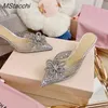 New Slippers Crystal Flower Women's Sandals Diamond Studded Pointy Toe Runway Women Slippers High Heel Sexy Shiny Summer Transparent Shoes 230406