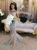 Robe de mariée sexy scintillante pure Bling dentelle perlée applique col haut Illusion manches longues Champagne sirène chapelle robes de mariée