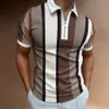 Camisetas Masculinas Camisa Pólo para o Verão Tops Diariamente Manga Curta Listrada Golfe Roupas Simples Camisas Turndown Gola Zíperes Tee 230408