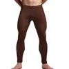 Sous-vêtement thermique pour hommes, Sexy, Transparent, en soie glacée, Leggings transparents Ultra-fins, pantalons longs serrés pour salon