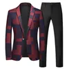 Męskie garnitury Blazery Men Men Business Suit 2-częściowy czarny / niebieski / wino czerwony moda męska blezery imprezowe i czyste spodnie rozmiar 6xl-s 231109