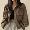 Damen Pelz Faux Crop Jacke Cord Pure Simply Vintage Koreanische Mode Buttonup Kleidung Baggy Temper Teens Streetwear 231108