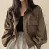 Veste courte en fausse fourrure pour femmes, velours côtelé pur, simplement Vintage, mode coréenne, vêtements boutonnés, Baggy tempérament, Streetwear pour adolescents 231108