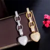 Mode charm hart oorrangontwerper voor vrouw koper vol witte aaa kubieke zirconia 18k goud zilveren long dames liefde oorbellen sieraden bruid bruidsgeschenk formaat 6cm