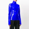 Dames Hoodies S-7XL Mode Vrouwen Glanzend PVC Tops Coltrui Lange Mouw Terug Rits Kunstleer Slanke Latex Jassen Kleding