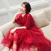 Vêtements ethniques Sexy col en v robe De bal rouge bordeaux paillettes robes manches courtes femmes fête nuit Vestidos De Gala Qipao