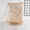 Tapissries macrame vägghylla rack träg flytande rustik växt vita boho hyllor arrangör handgjorda vävda rep bohemisk dekor