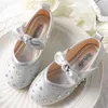 Flat Shoes Girls Leather Kids Crystal for Wedding Party Bling Rhinestone Children Dress Flats Soft Bow-Knot Princess Chic