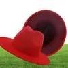 FS blanc rouge Patchwork laine feutre Jazz Fedora chapeau femmes unisexe large bord Panama fête Trilby Cowboy casquette hommes Gentleman mariage chapeau514200009