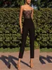 Jump Suits for Women Fashion Sexy Lace Sleeveless Spaghetti Strap High Waisted Black Straight Jumpsuit
