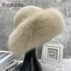 Beanieskull Caps Stylish Beanie Hats for Women Winter Warm Fluffy Bone Cap Soft Outdoor Thick Natural Fox Fux Fux Fux Fur Hat Memale Dome 231109
