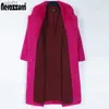 Women's Fur Faux Fur Nerazzurri Winter Long Hot Pink Faux Fur Coat Women Lapel Warm Thick Black Soft Fluffy Jacket Loose Stylish Korean Fashion 2022L231120