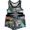 Cartoon trainingspakken dames sneldrogend vest en shorts tweedelige set sport fitness boxer ontwerper gedrukte letter camouflage outfits