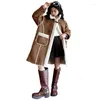 Jackor Girls 'Long Fur One Piece Lamb Cowhide Button Coat Winter 2023 Plush and Thick Suede Trend