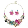 Chains Colorful Flower Necklace Set Female Bridal Painting Oil Gem Clavicle Chain