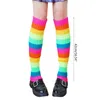 Chaussettes E15E pour femmes, rétro des années 80, tricot côtelé, arc-en-ciel, rayures multicolores, couvre-pieds, manches longues, danse, Sport