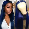 Transparent Lace Frontal Wigs Blue Straight T Part Lace Front Wig for Women 250 Density 613 Colored Simulation Human Hair Pre Plucked Wigs