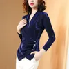 Blouses femininas mulheres outono estilo primavera camisetas de renda lady lady casual slim manga longa embrulhada em vulas de decote em V Blusas