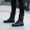 Bottes de Combat en cuir pour hommes, chaussures décontractées, fermeture éclair, noires, à lacets, mode Cowboy, Style Punk, Botas Moto Hombre