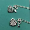 fashion accessories designer brandT family S925 Sterling Silver Love diamond heart brand small key necklace platinum clavicle tiff light luxury love lock Pendant