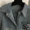 Джинсовая рубашка Женская вышитая карманная конструкция с лацканами с длинным рукавом Свободная джинсовая повседневная рубашка-куртка
