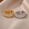 Обручальные кольца с позолотой и цирконием для женщин, регулируемое открытое блестящее кольцо с цирконием CZ, выложенное камнем, штабелируемое кольцо вечности