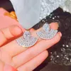 Stud Earrings Luxury Brilliant White Cubic Zirconia Fan Shaped For Women Banquet Party Jewelry Anniversary Gift