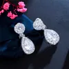 Damen-Luxus-Silber-Ohrclips, Designer-Ohrringe für Damen, ungelochte Ohrclips, Kupfer, Weiß, AAA-Zirkonia, Tropfendiamant, Damen-Ohrringe, Hochzeit, Verlobung, Schmuck