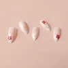 False Nails 24Pcs Lovely Flowers White French Nude Pink Fake Ultra Thin Detachable Glossy Press On With Glue Set