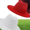 FS White Red Patchwork Wool Felt Jazz Fedora Hat Femmes Unisexe Wide Brim Panama Party Trilby Cowboy Cap Men Gentleman Méliage Hat511540595