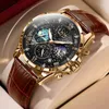 ساعة Wristwatches Lige Watches Mens Top Brand Luxury Luxualy Leather Leather Watch Clock Clock Male Sports Sports Date Chronograph 231109